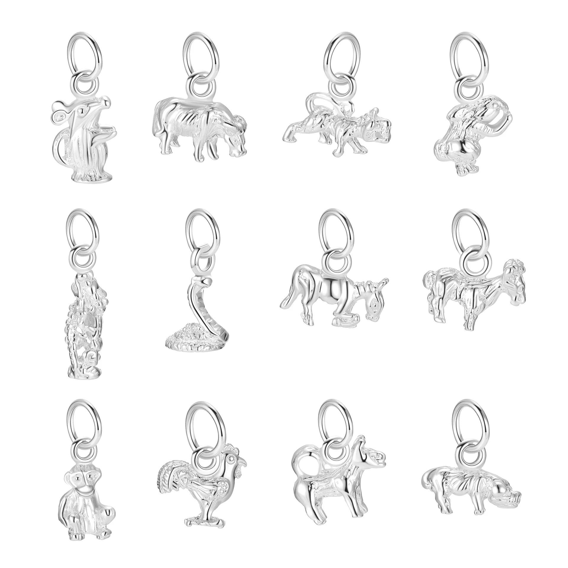 Chinese Style Pendant 925 Sterling Silver 12 Symbolic Animals Gold Plated Charm for Jewelry Necklace Bracelet Making