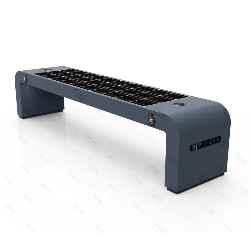 Solar Powered Cell Phone Charging Motion Sensor Lighting Park Bench for Smart City
