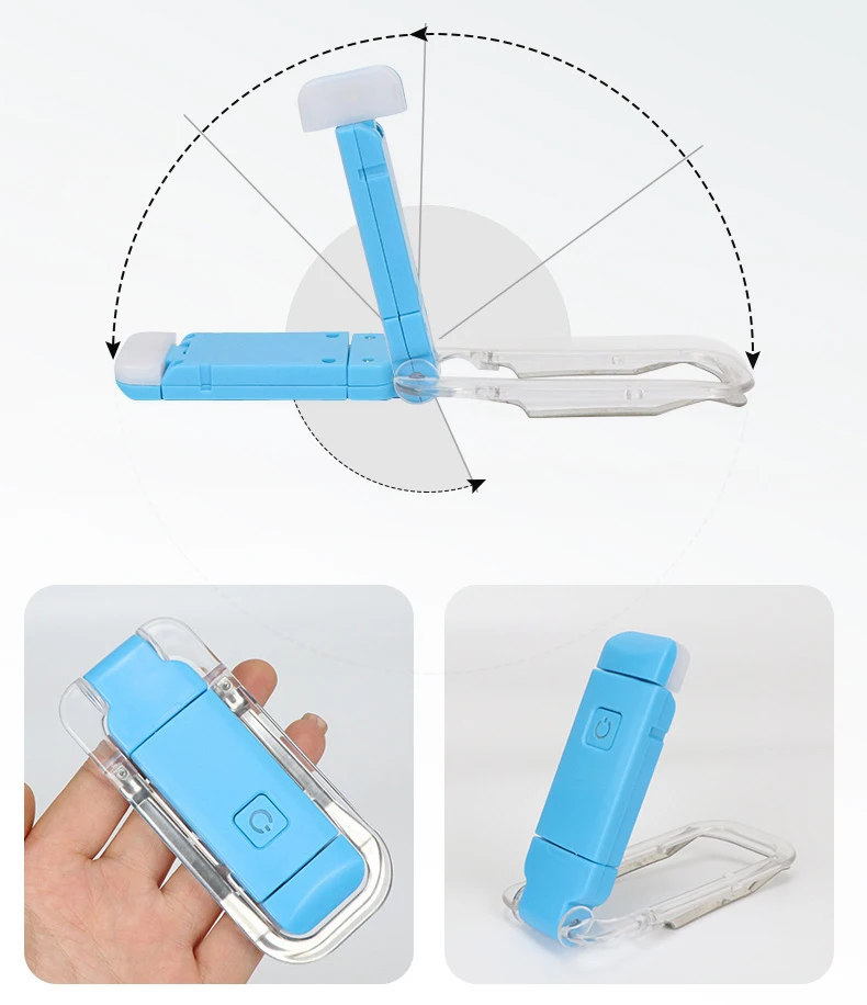 Portable LED USB Rechargeable Folding Mini Book Reading Light Brightness Adjustable Clip on Book Light Portable Bookmark Light