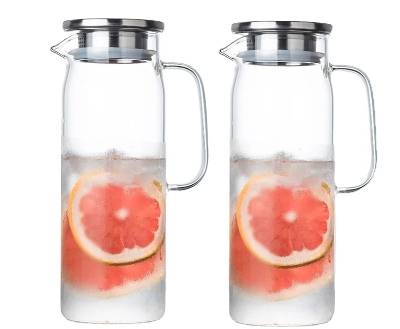 Good quality heat resistant borosilicate glass 1500ml water filter  jugs with SS and bamboo lid