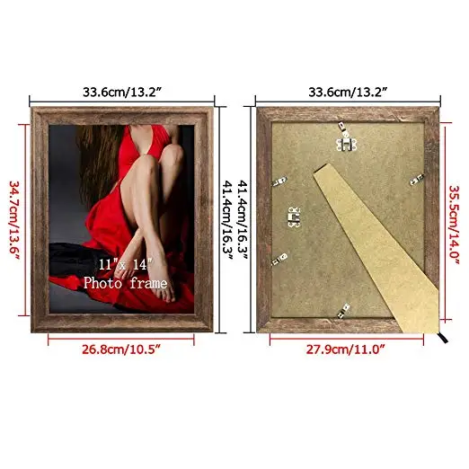  Custom 11x14 Brown Wall Hanging and Tabletop Suitable Rustic Distressed Photo Frame for Office Home