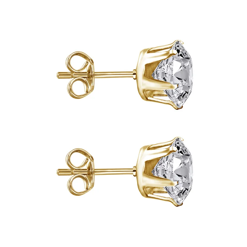 Glittering Round Brilliant Cut Zircon Ear Studs 18K Gold Plated Stainless Steel Stud Earrings Diamond Zircon Earrings for Women