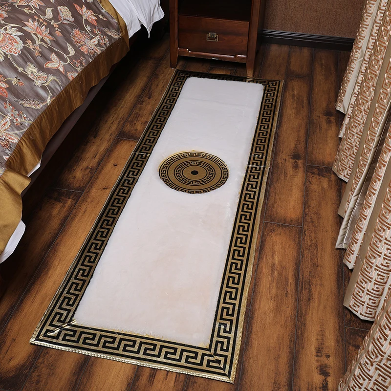 Plush Soft Hallway carpet Faux Leather Corridor Rug Decorative Fluffy Kitchen Black Gold Rug Black Floor Luxury Carpet