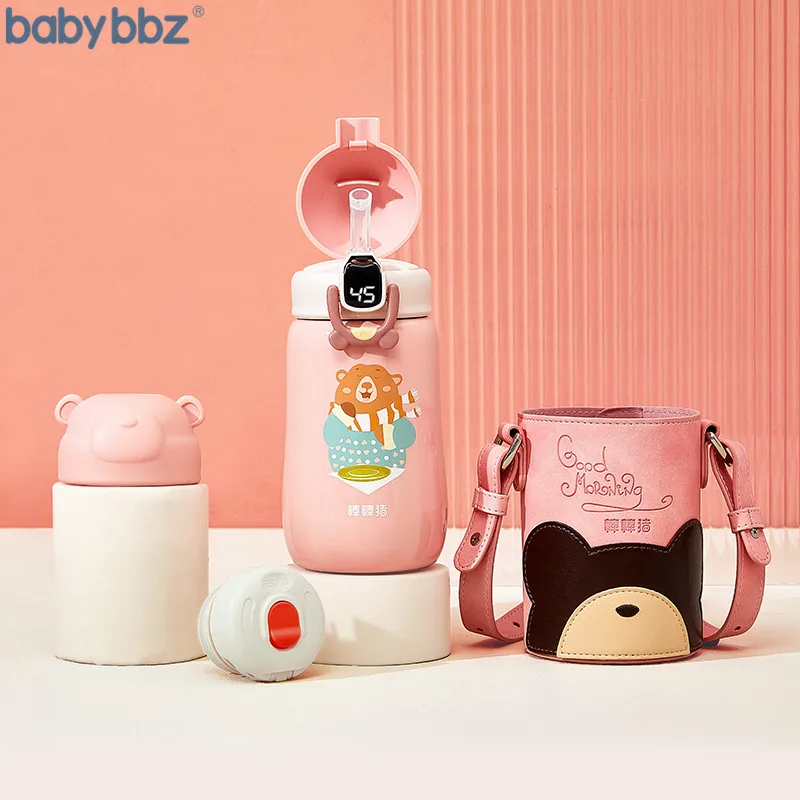 
Babybbz Kids Thermos Bottle with LED Temperature Display VacuumFlask Insulated Stainless Steel Bottle with Straw 