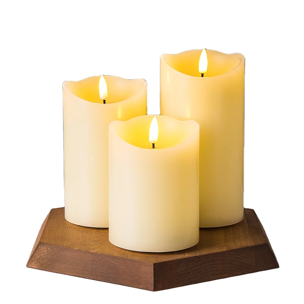 3d Настоящее пламя столб слоновой кости парафин восковые на батарейках Мерцающие светодиодные