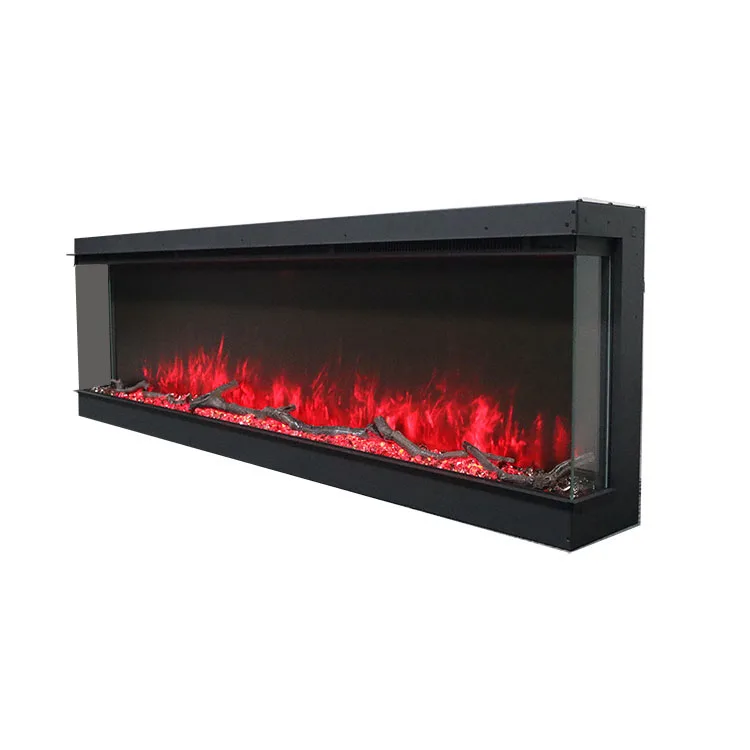 60inch Recessed Electric Crystal Fireplace Heater 3D LED Flame 3 sided Wall Electrical Fireplace Indoor Insert
