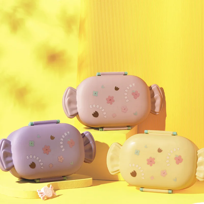 Cute Cartoon Candy Two-compartment Lunch Box Kitchen Student School Office Worker Microwave Oven Lunch Box with Spork