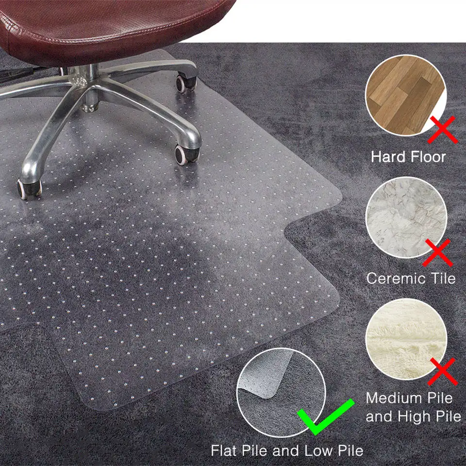 floor protector mat 36'x48' Office transparent PVC chair mat for carpet non slip Clear durable soft glass rectangle with lip