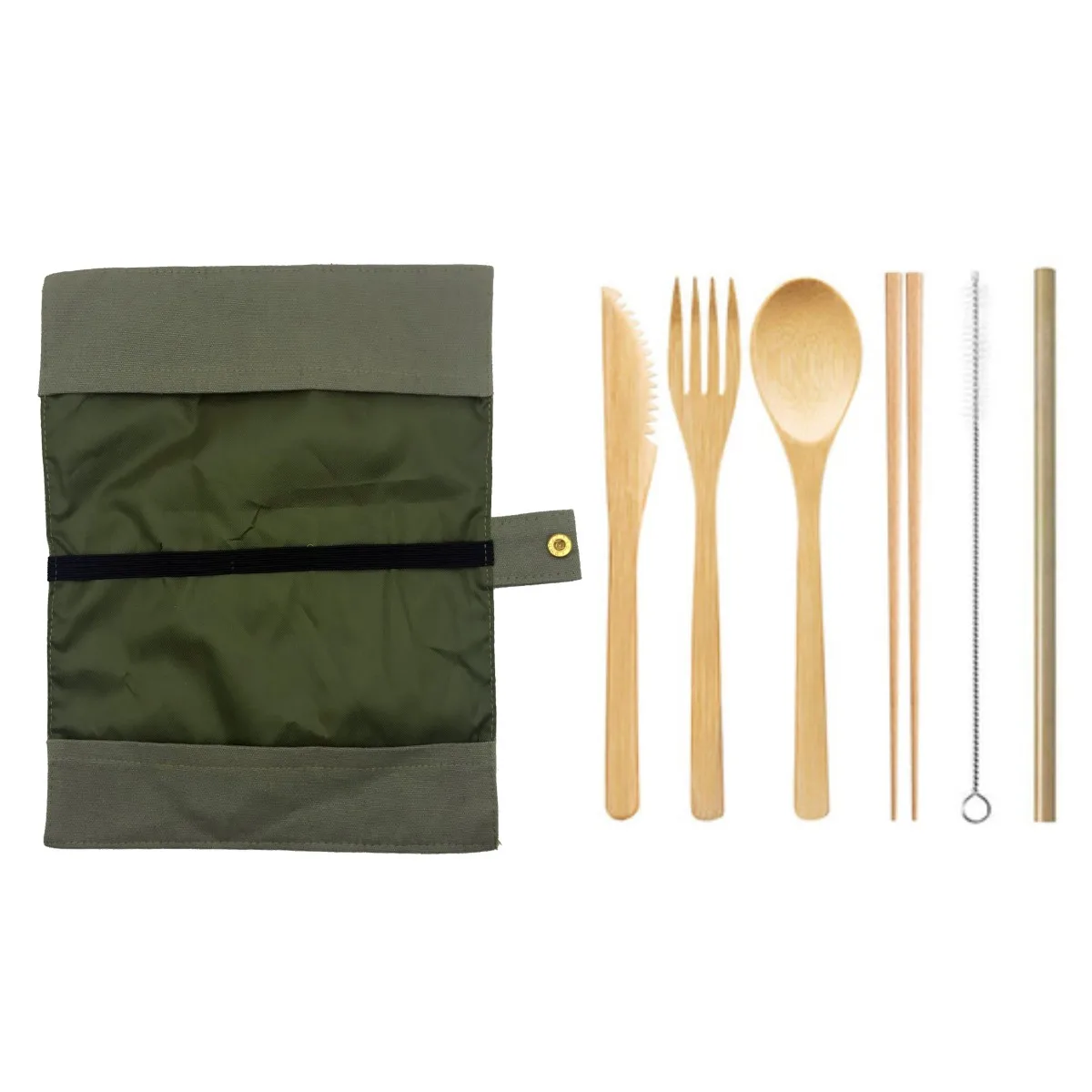 Bamboo travel cutlery set eco friendly flatware set knife fork spoon camping cutlery set with pouch