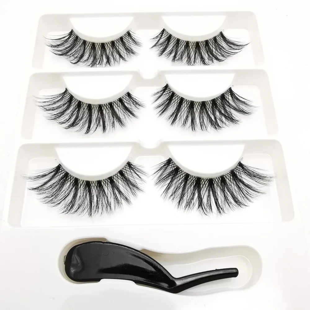3pairs Invisible Band Transparent 3D Mink Fur Lashes Natural Long Wispy False Eyelashes +tweezers