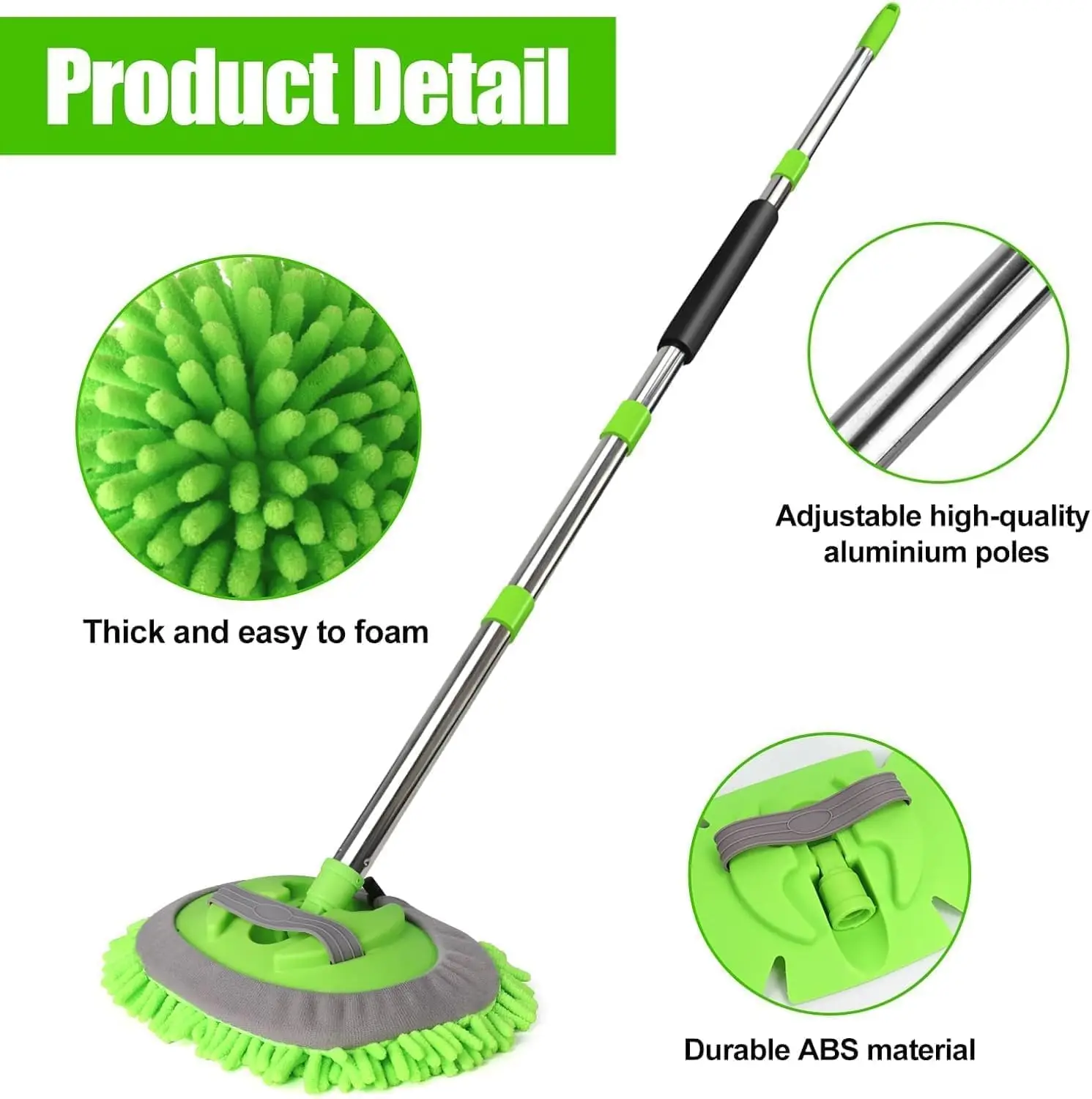 Long Handle Car Wash Brush Mop Kit Soft Bristle Brush Microfiber Sponge Duster Mitt for Detailing and Washing
