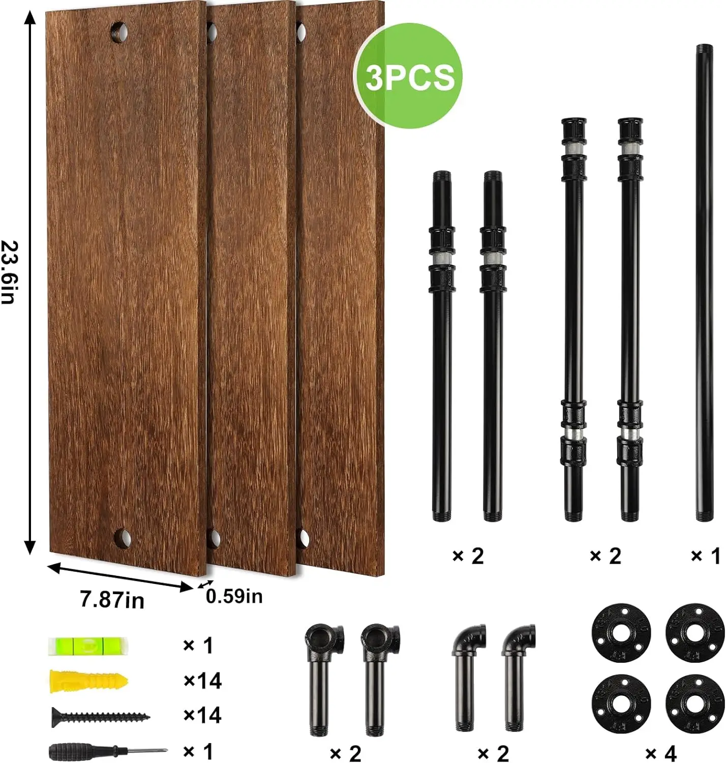 Fixwal 24in Over The Toilet Storage 3 Tier Bathroom Shelves Wall Mounted,Rustic Wood Industrial Pipe Shelf(Dark Carbonized Black