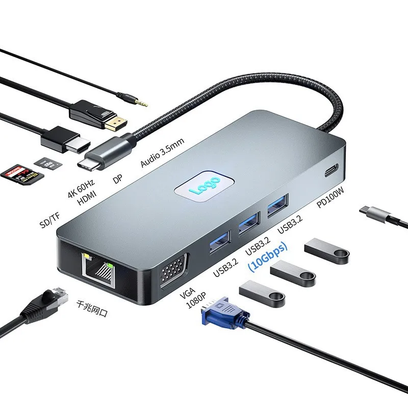 Оптовая продажа многоинтерфейсный ноутбук Настольный 11 в 1 Type C адаптер PD и Lan порт Smart USB 3 0 концентратор