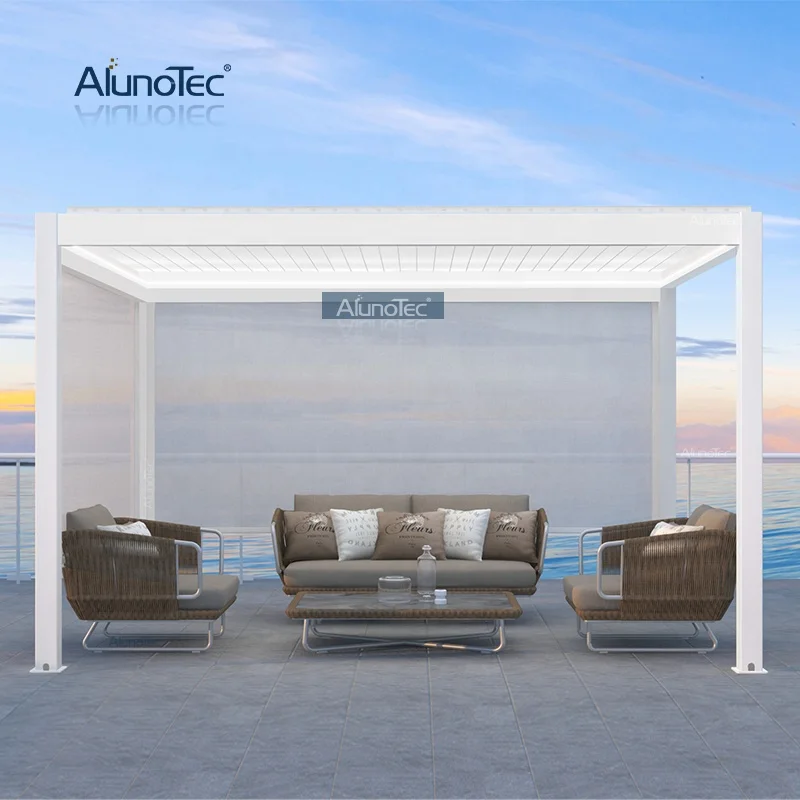 Wholesale Exterior Customized White Shutter Roller Sun Roof Aluminum Bioclimatic Pergola Patio Gazebo