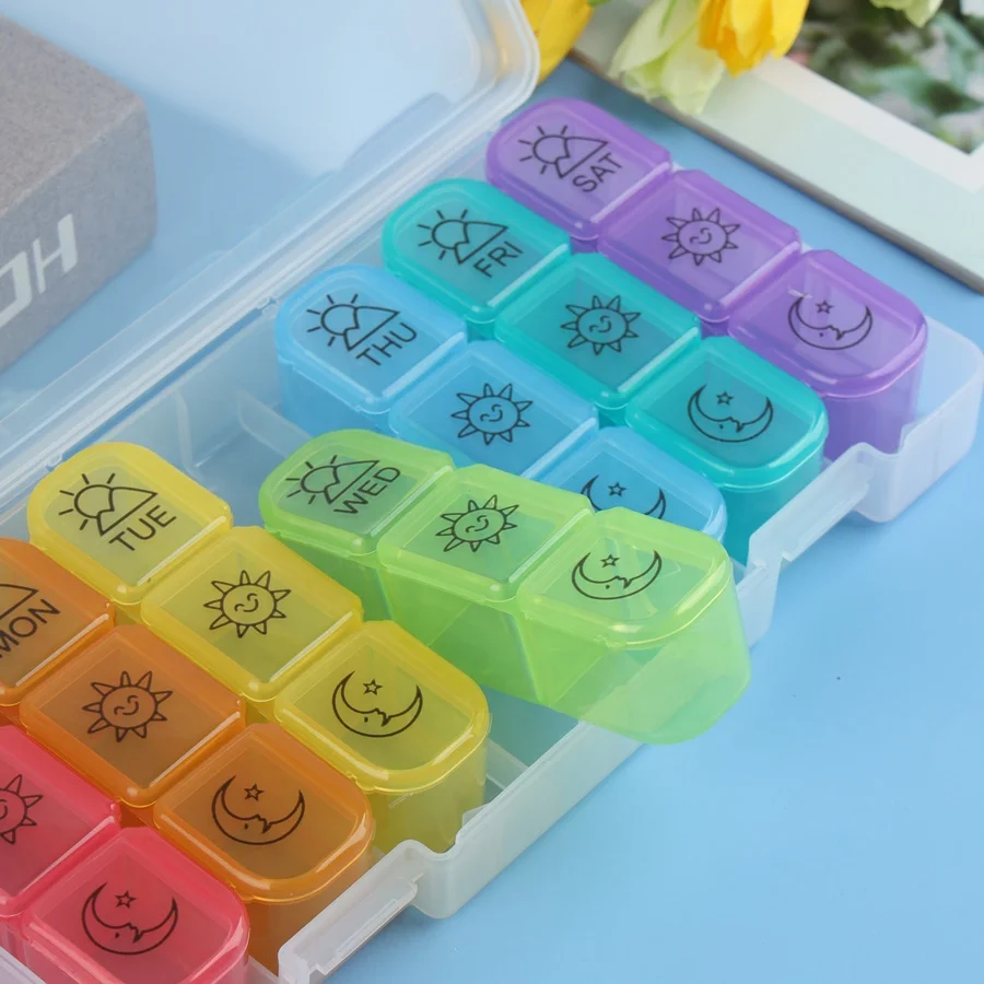 Weekly Pill Organizer 3 Times A Day 7 Day Large Compartments Pill Box Case Daily Portable Pill Container for Fish Oils/Vitamins