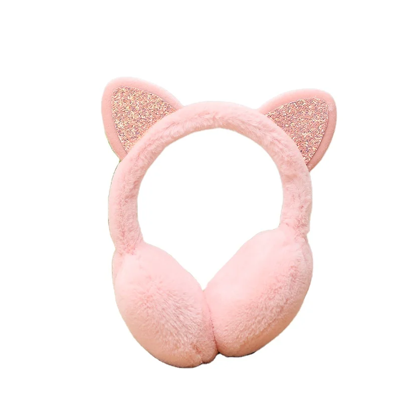 Розовые кошачьи уши на заказ, украшение для ушей, зимние украшения для кошек с блестками, плюшевые теплые наушники