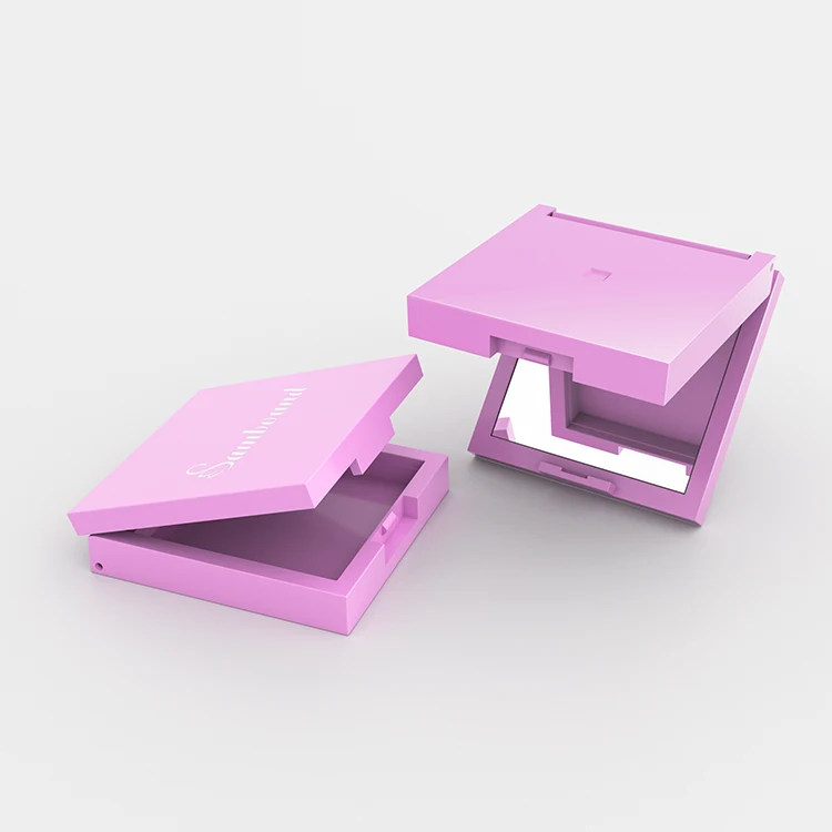 Custom Cosmetic Container Square Plastic Pink Single Empty Blush square press Powder Compact Case Packaging With Mirror