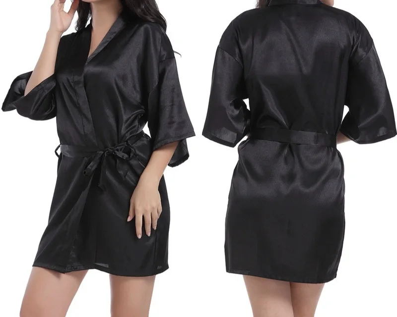 Wholesale Kimono Collar Silk Bath Robe for Woman Satin Nightgowns Women Night Gowns Silk Satin Bathrobes With Bridal Embroidered