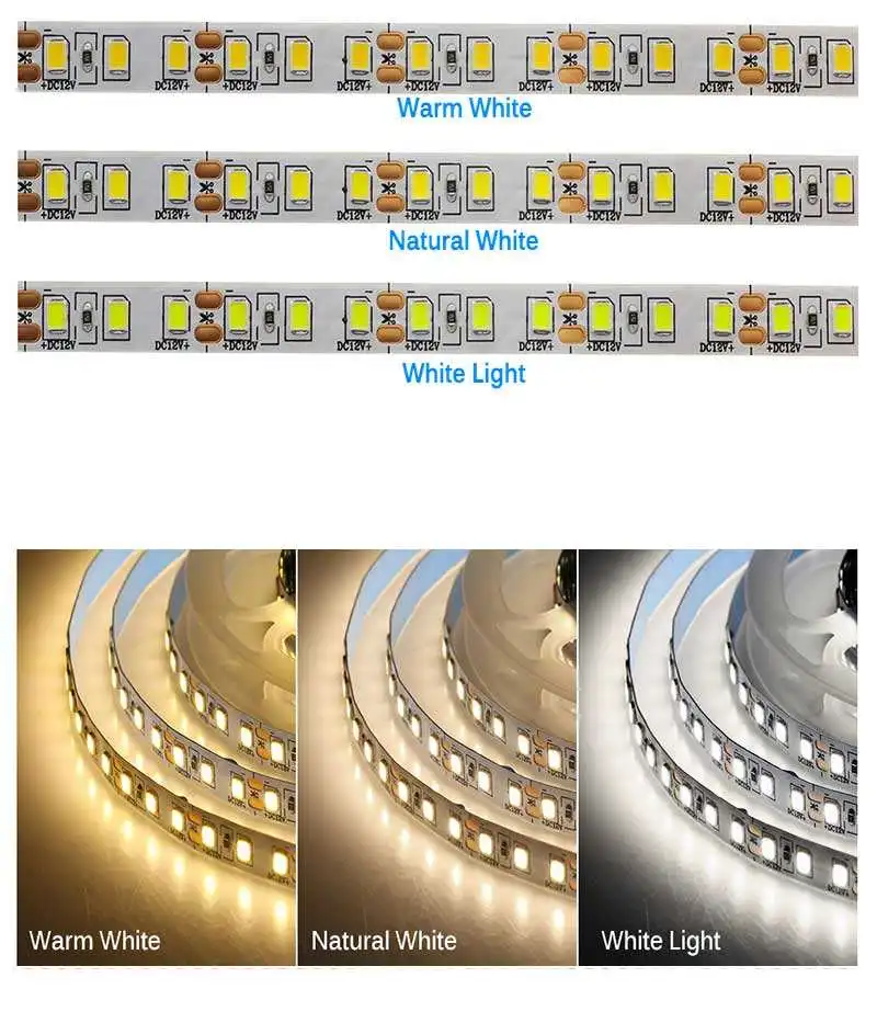 SMD2835 Warm White Natural Light 120/240 Led Lights Strips 5 years warranty flexible led strip light For Bathroom Mirror