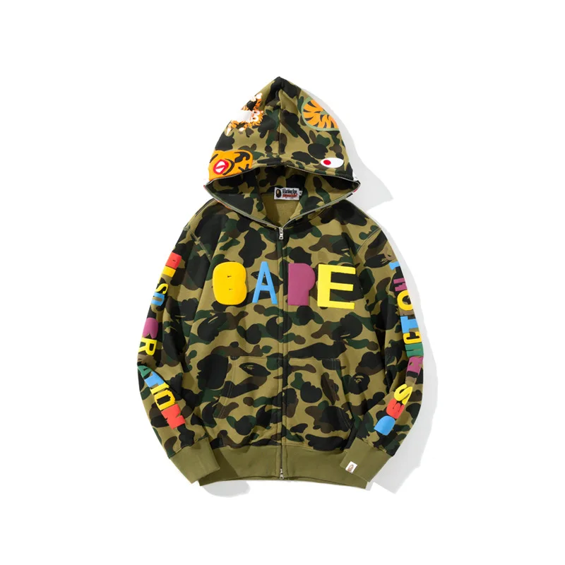 2023 boys Tracksuit camo hoodie Men Trendy sweatsuit zip up for adult bucket hat pullover shark black