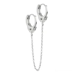 Custom Trendy 925 Sterling Silver 18K Gold Plated Dainty Jewelry Handcuffs Link Chain Double Huggie Hoop Earrings For Women