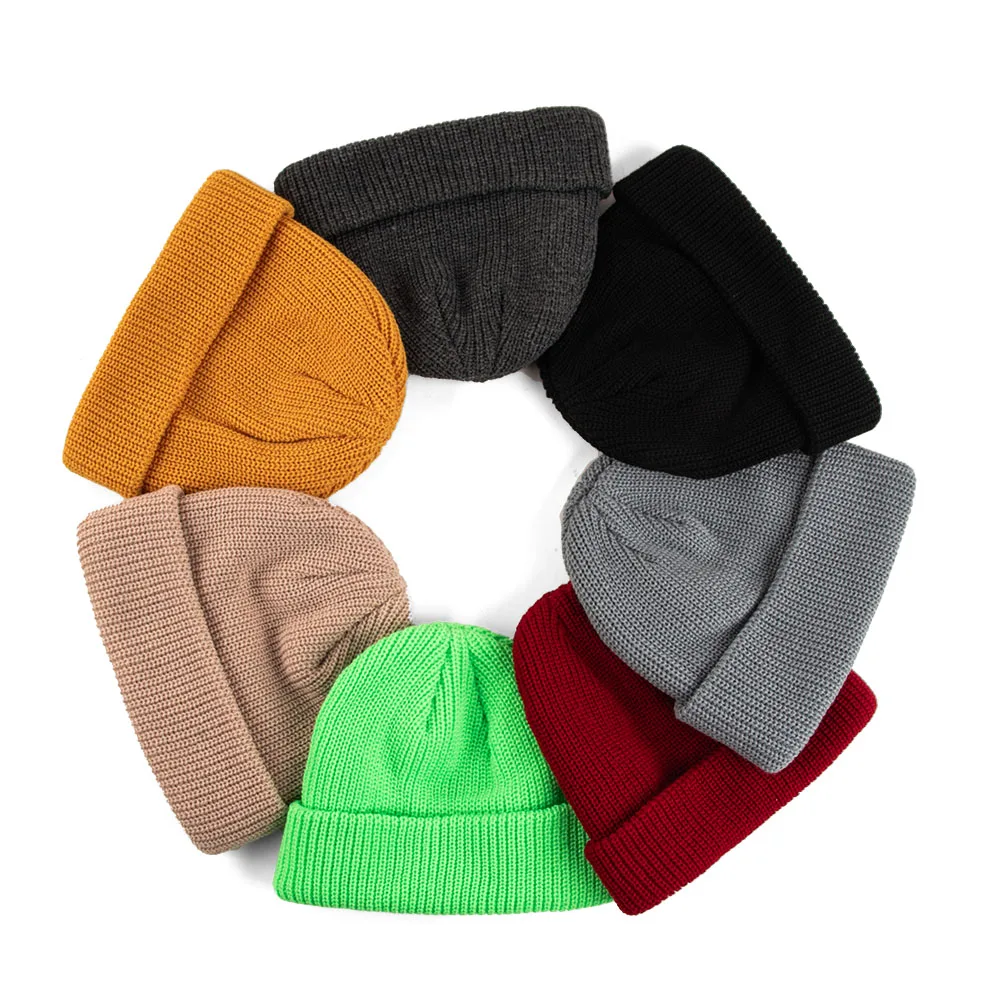 Hot Selling Unisex Men Women Colorful Docker Beanie Hat Skull Streetwear Knit Winter Hat Cuffed Fisherman Beanie Hat
