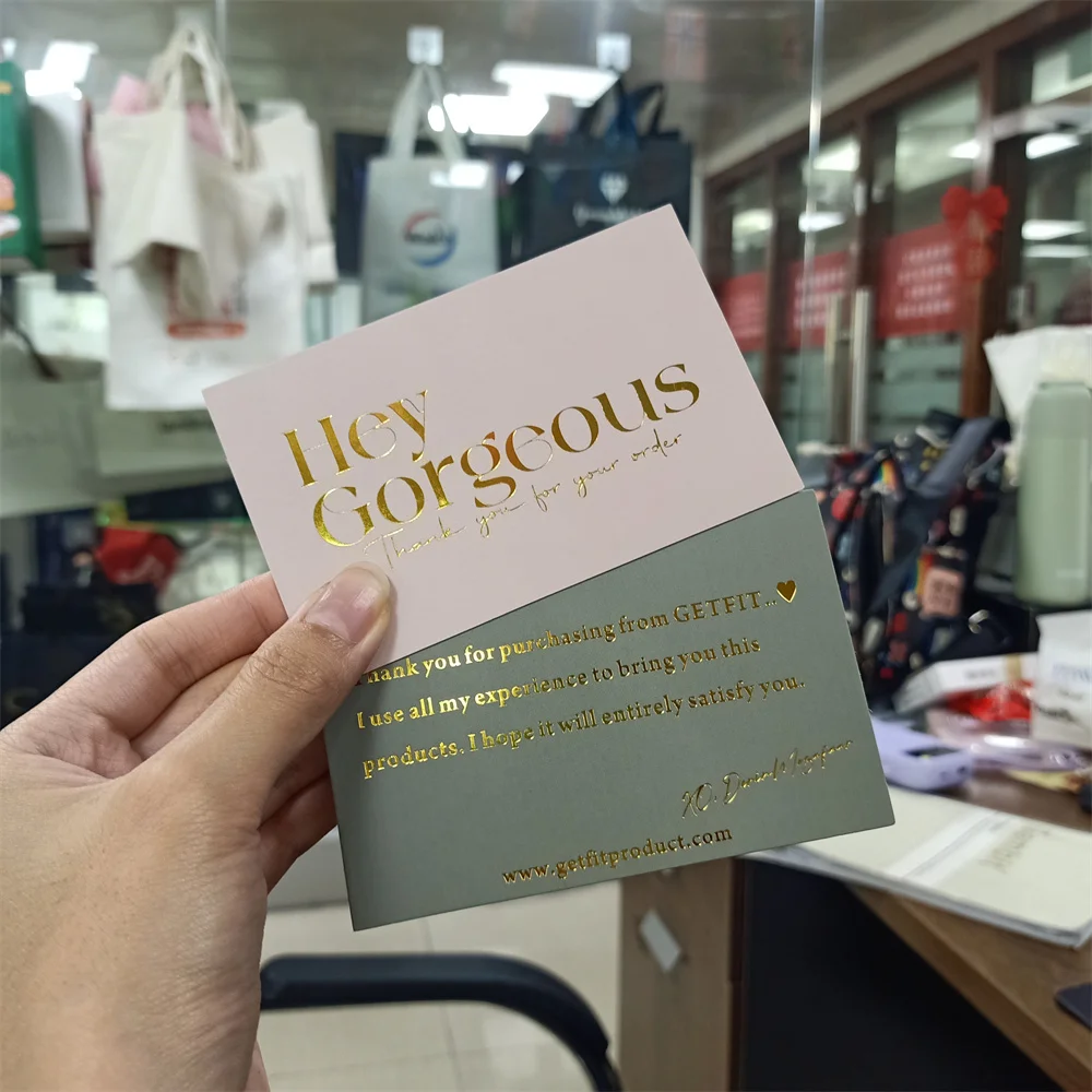 High Quality Wholesale 400g/800g Business Greeting Paper Post Cards Custom Rose Gold Foil Stamping Thank you Card Postcard