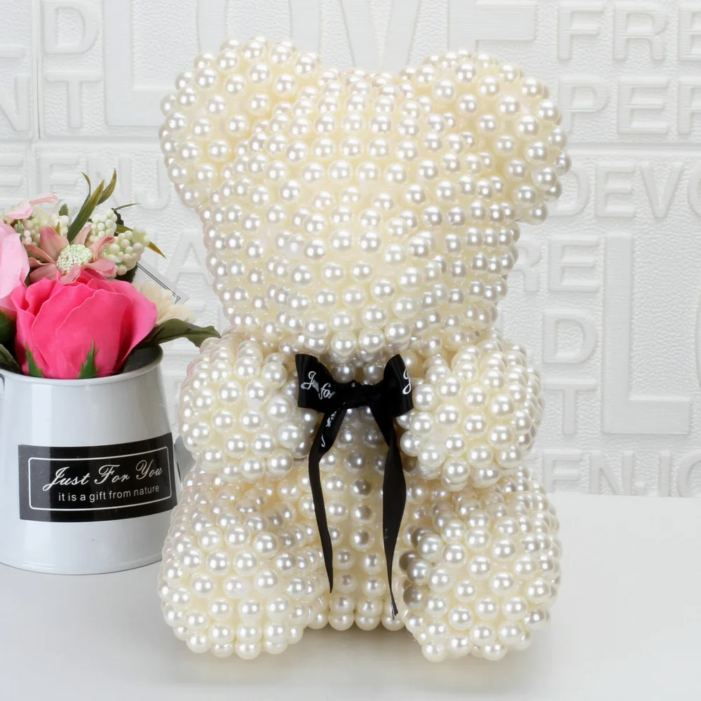 AYOYO 40cm Bling Pearl Bear Valentin Gift Box Valentine Rose Bear Foam Teddy Bear Flower Gift for Girlfriend