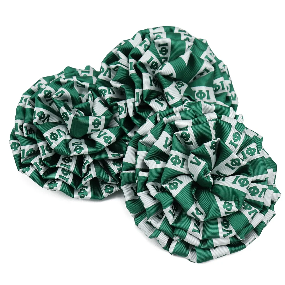 Hot Selling Custom Iota Phi Lambda Logo Woven Jacquard Women Brooch Cheap Polyester White Green Stripe Flower Sorority Lapel Pin