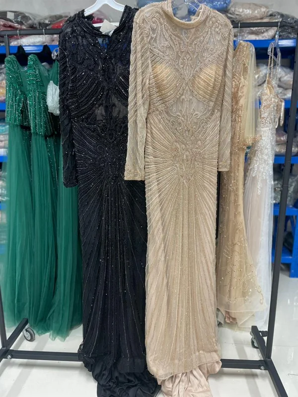 Luxury Dubai Arabic High Neck Couture Evening Dress 2023 Beaded Mermaid Women Muslim Long Sleeve Formal Party Gowns