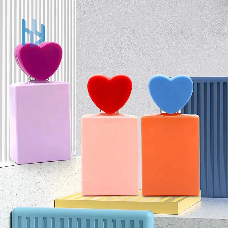 in stock 30ml square Heart shaped Macaron colored glass perfume spray bottle Beautiful cosmetic perfume bottle