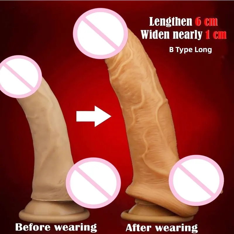 Silicone Condom Reusable Realistic penis extender sleeve Enlarger Enlargement Extender For Men