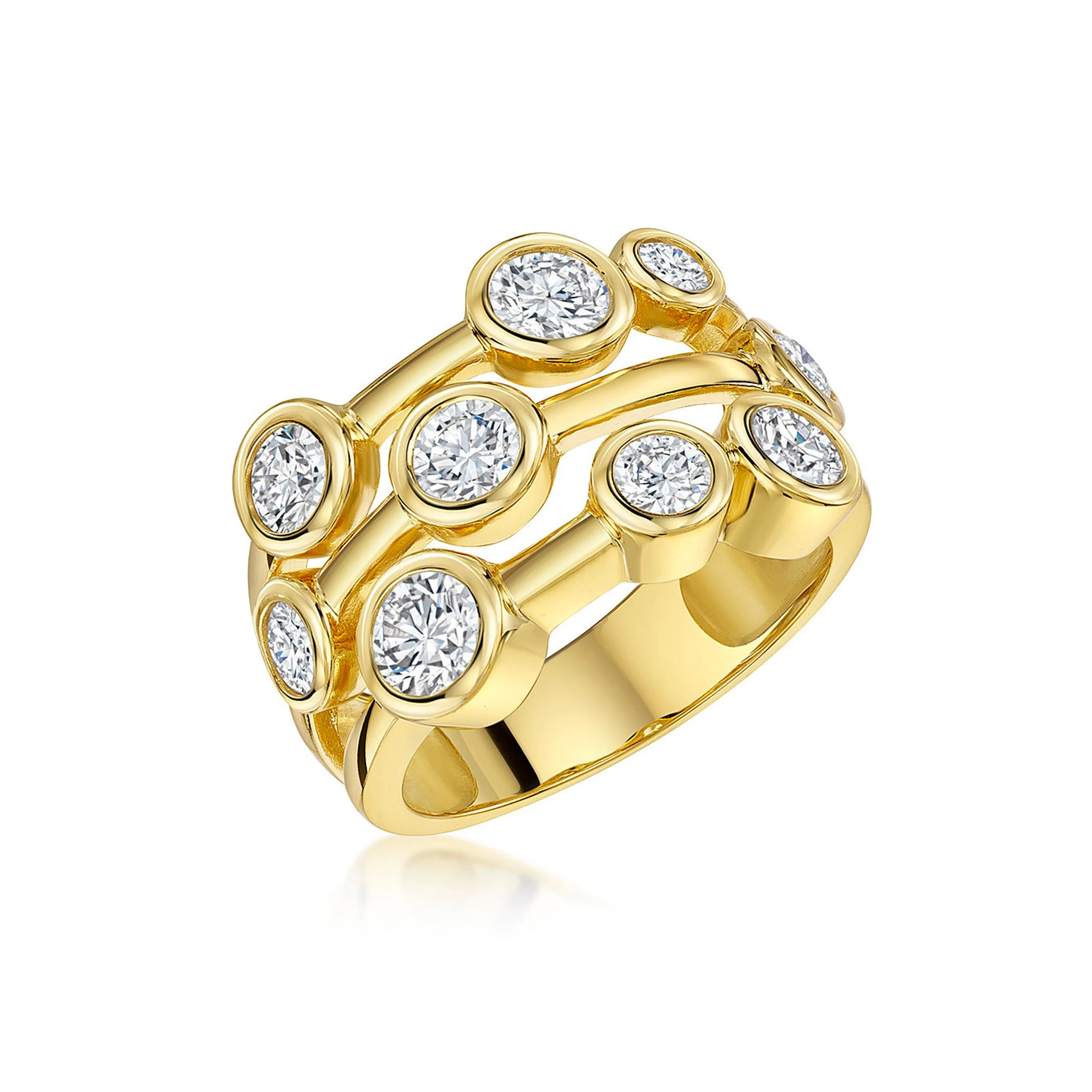 Multi Line Mix Size CZ Bezel 925 Sterling Silver Women Jewelry Gold Plated Band Bubble Ring
