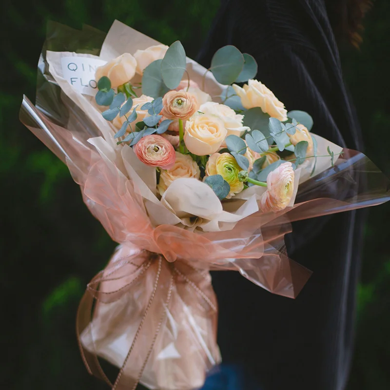 Shinewrap Factory Wholesale 20sheets/bag Pure Color Flower Wrapping Paper Waterproof Plastic Film Florist Packing Paper Luxury