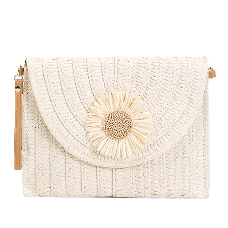 New Arrival Fashion Raffia Straw Woven Handbag Spring Summer Vintage Women Straw Envelope Clutches Bags