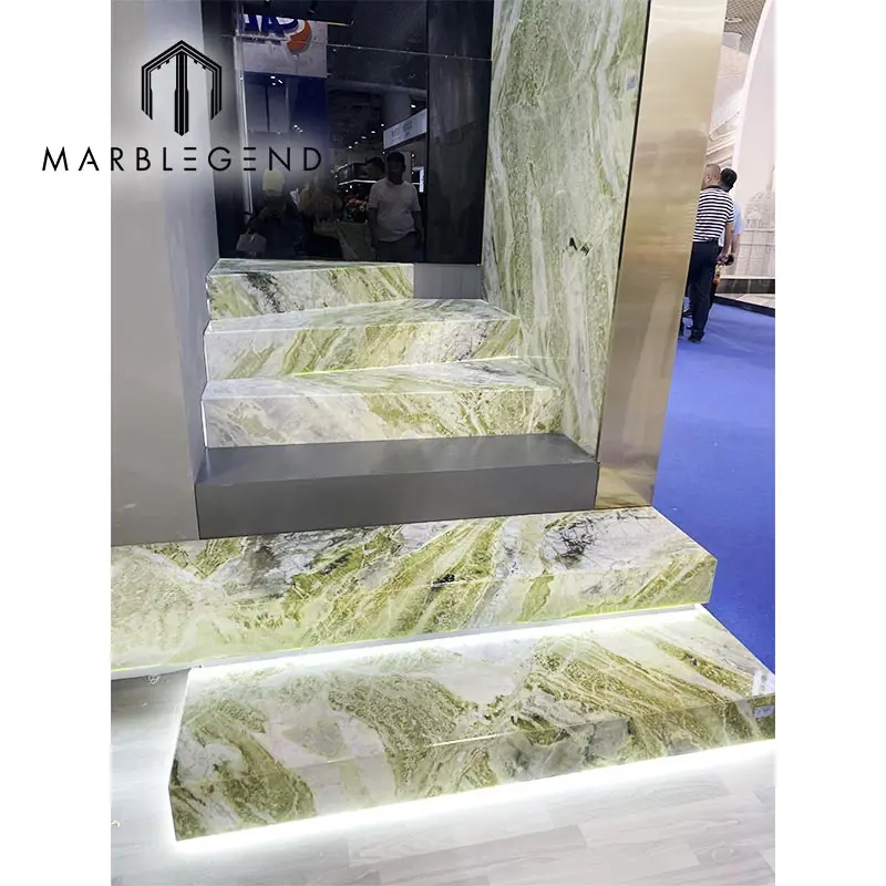 luxury villa decor material natural marble stone stair green onyx marble tiles floors
