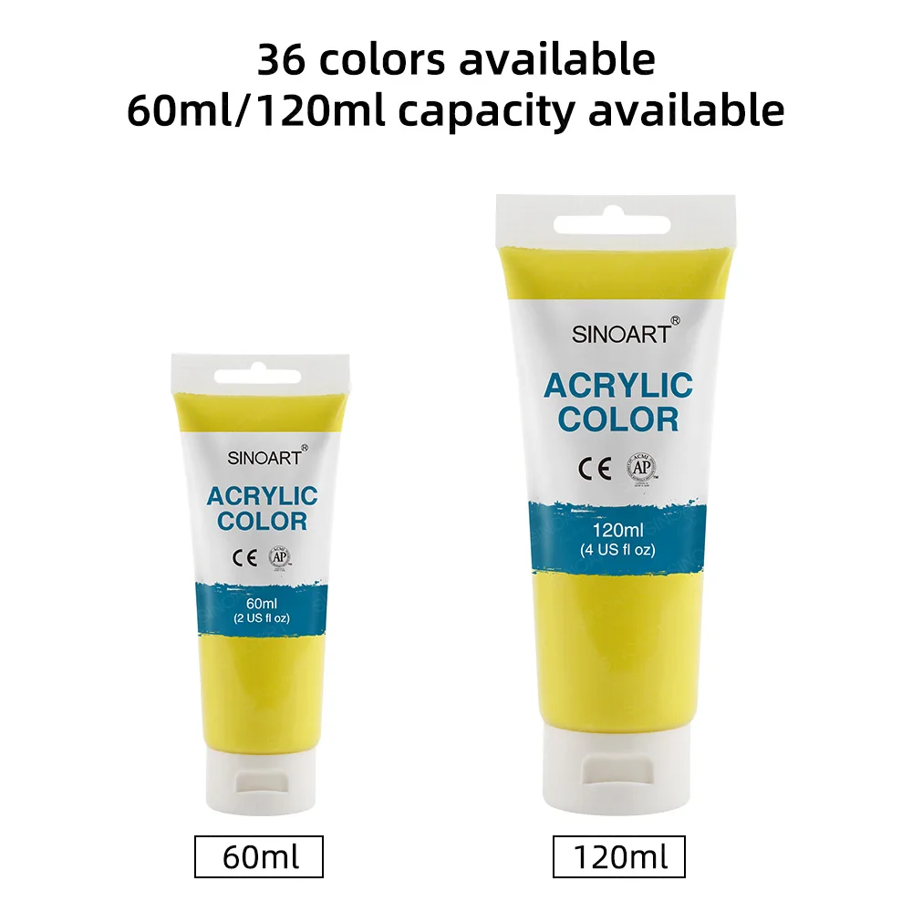 SINOART 12/24/36 colors 60ml/120ml Non Toxic Acrylic Paint Set for Canvas Wood Rocks Fabrics