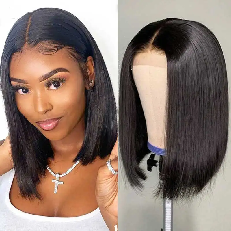 
 Hot Selling 10A Grade Burmese/Cambodia Cuticle Aligned  Human Hair Wigs  180% Density Short Straight 4x4  Lace Bob Wig For Women  
