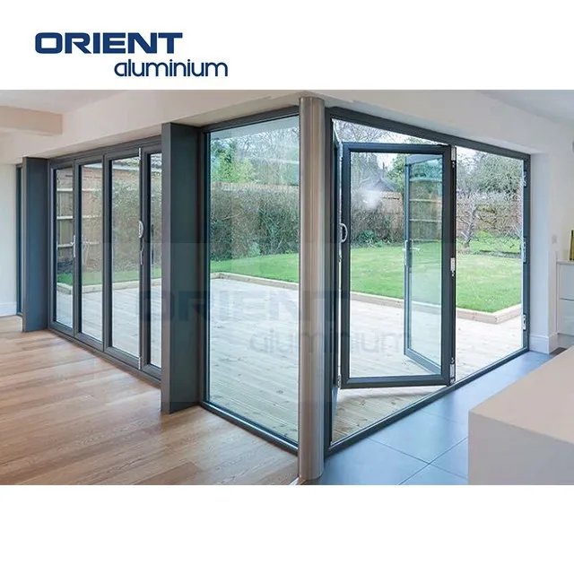 Custom Veranda Exterior Bifolding Door Glass Sliding Patio Bi-Folding Aluminum Sliding Doors