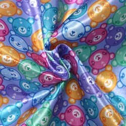 No MOQ Custom Printed Color Cartoon Bear Polyester Satin Pajamas Fabric