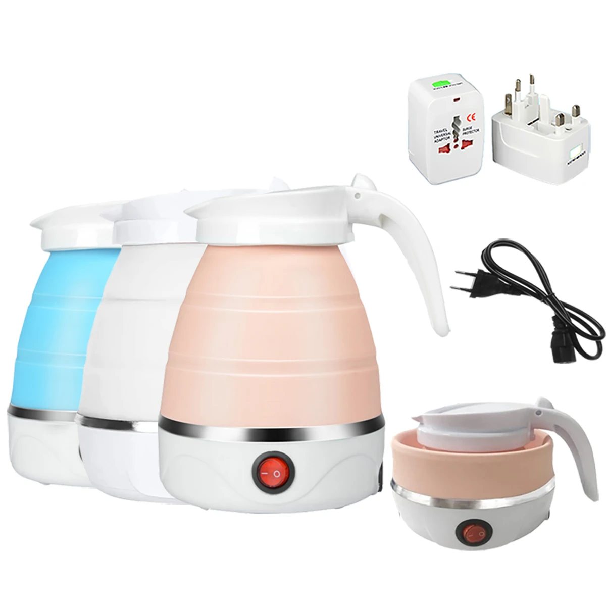 1.2L Mini Silicone travel foldable electric kettle portable electric boil dry protection with converter