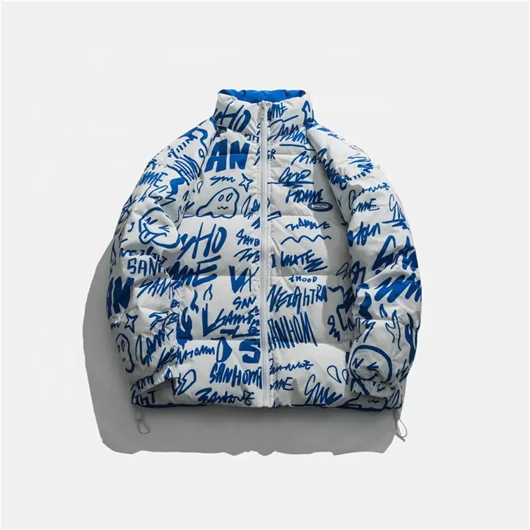Hip Hop Style Mens Winter Padded Quilted Jackets Wholesale Stand Collar Printed Puffer Jacket Men