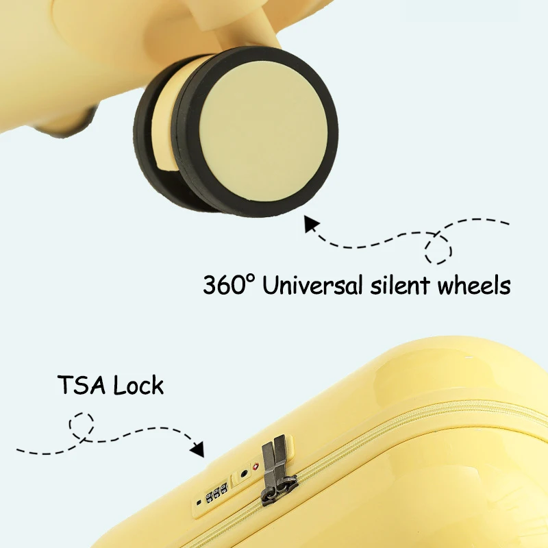 Wholesale OEM Custom Spinner PC Luggage Carry on Cabin Girl Trolly Travel Bags Suitcase Luggage Set with Usb Port and Cup Holder