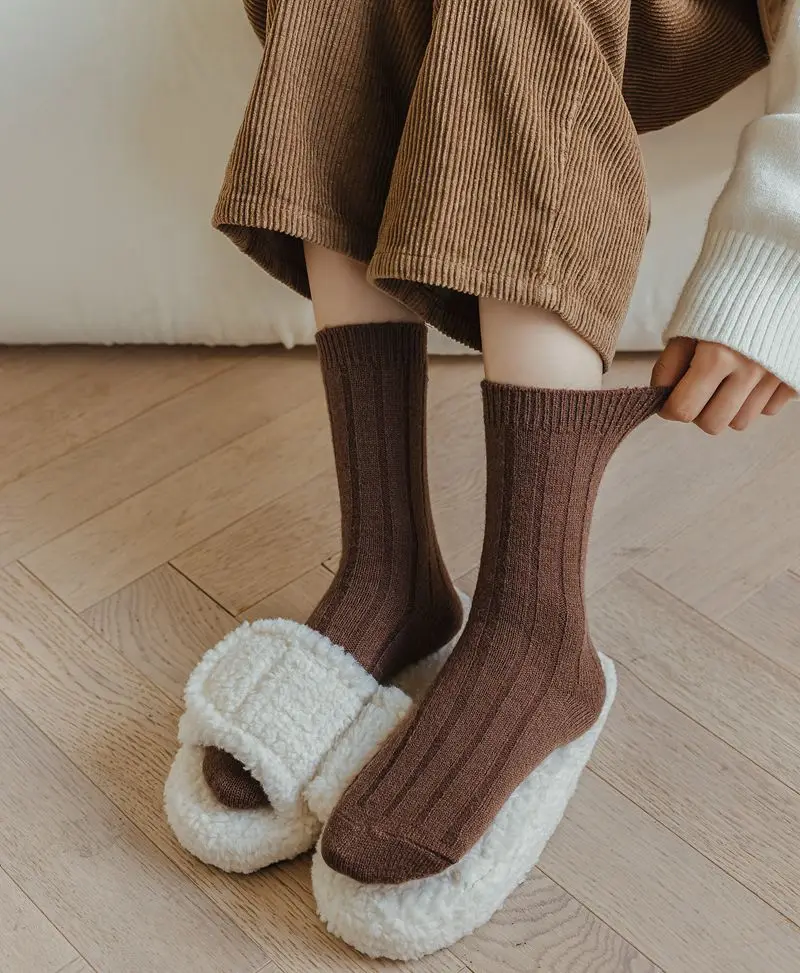 Winter Woolen Socks Women Japan Socks Ins Fashion Thickened Autumn Japanese Style Korean Solid Color Cotton Winter Socks