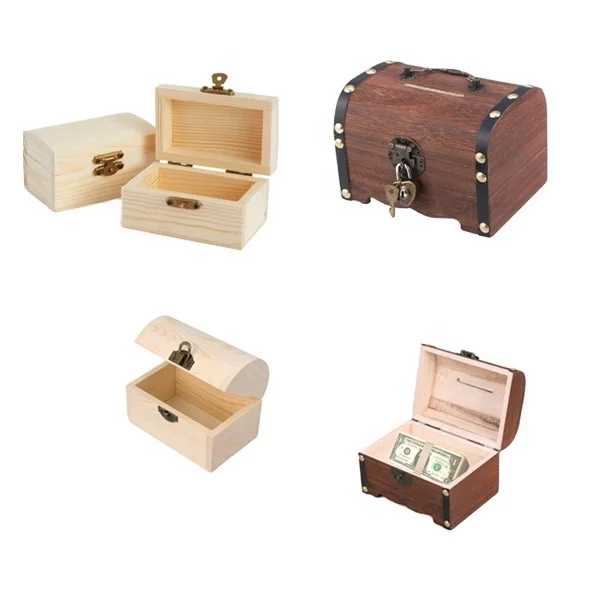 Wooden Storage Box Craft Little Pirate Trunk Kids Toy Keepsake Wood Treasure Chest
