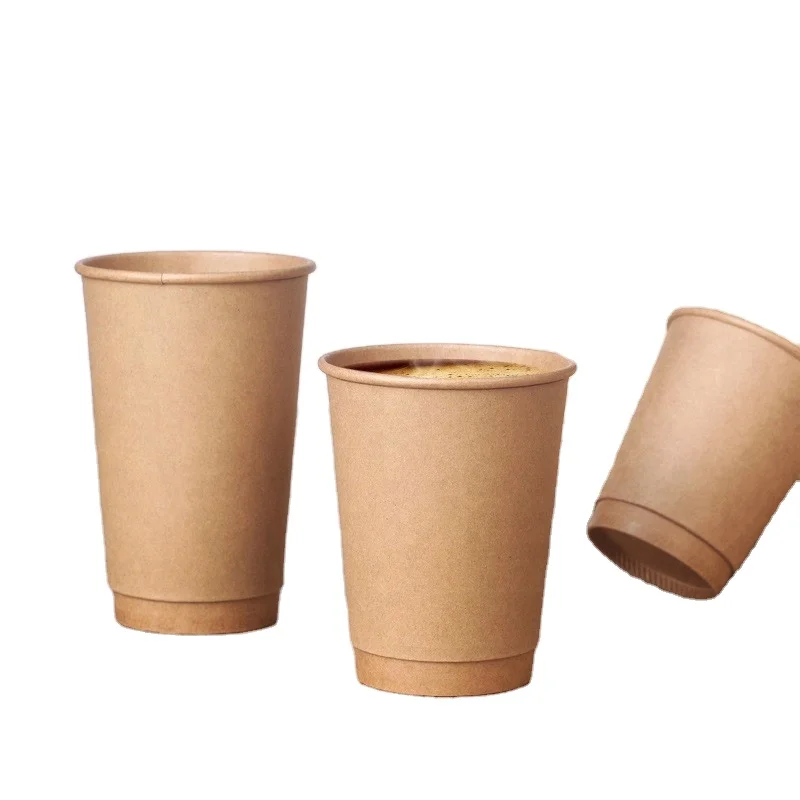 GiveU 8oz Double Wall Disposable Coffee Blank Cups Kraft Paper Cup for Hot Drink