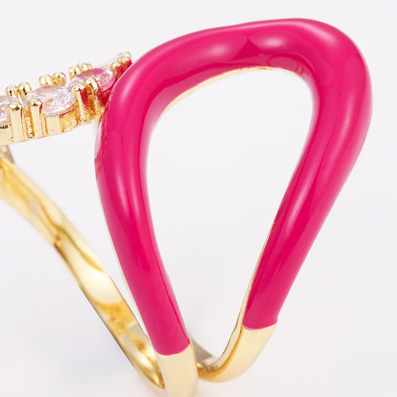 Candy color gold microscope zircon geometric brass ring retro enamel rings for woman