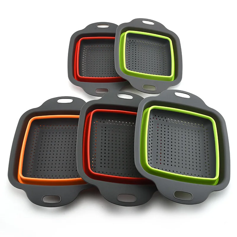 Silicone Folding Drain Basket Fruit Vegetable Washing Basket Foldable Strainer Collapsible Drainer Kitchen Storage Tool