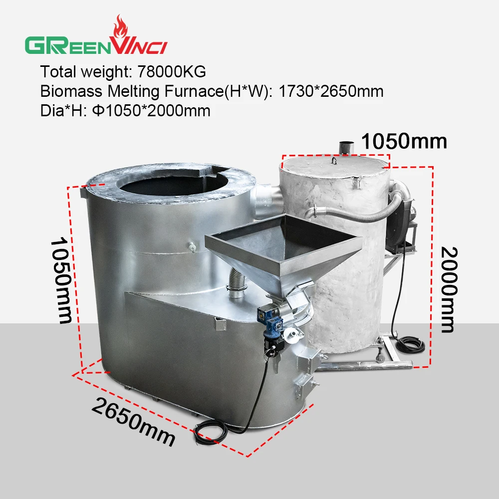 Greenvinci factory price energy saving high efficiency 2T wood pellet aluminum metal industrial melting furnace