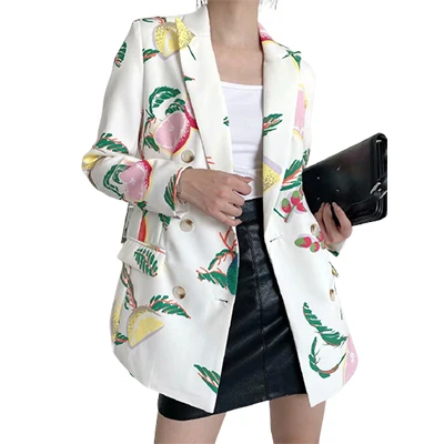 Fashion New Trendy Vintage Unique Blazers Ladies Women Colorful Full Printing Long Sleeve V-Neck Suit Fall 2021